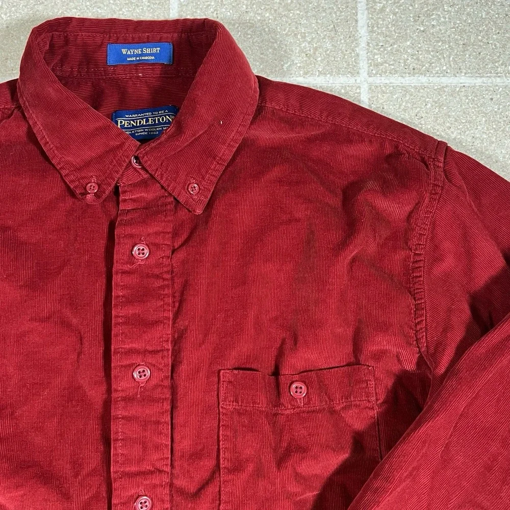 Pendleton Wayne Shirt Mens L Red Corduroy Outdoor Workwear Western Button Up - Picture 3 of 7